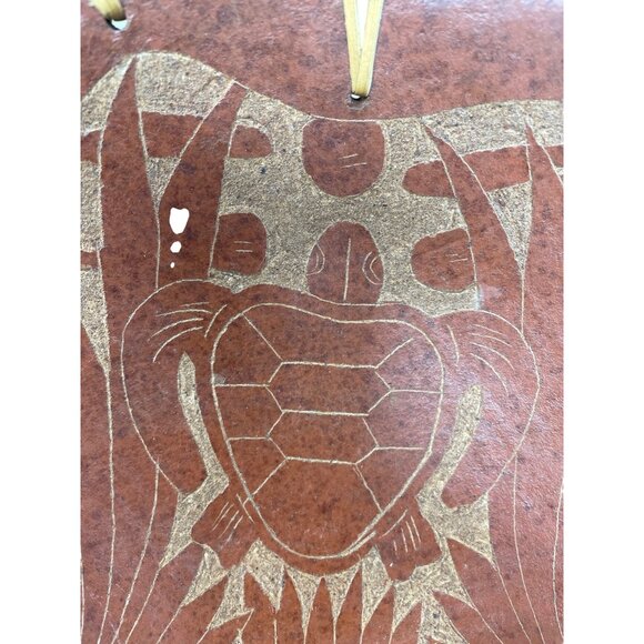 Jamaica Hand Made Etched Turtle Rattan Rim Terra Ceramic Bowl SKU 9598 - Picture 6 of 12